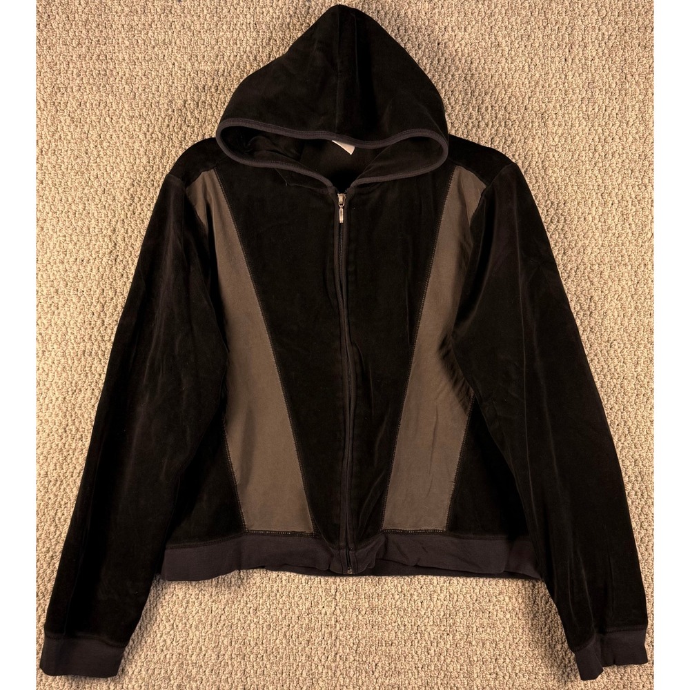 Uniform John Paul Richard Hoodie XL Black Velour Zip Up VTG Y2K Colorblock Coat